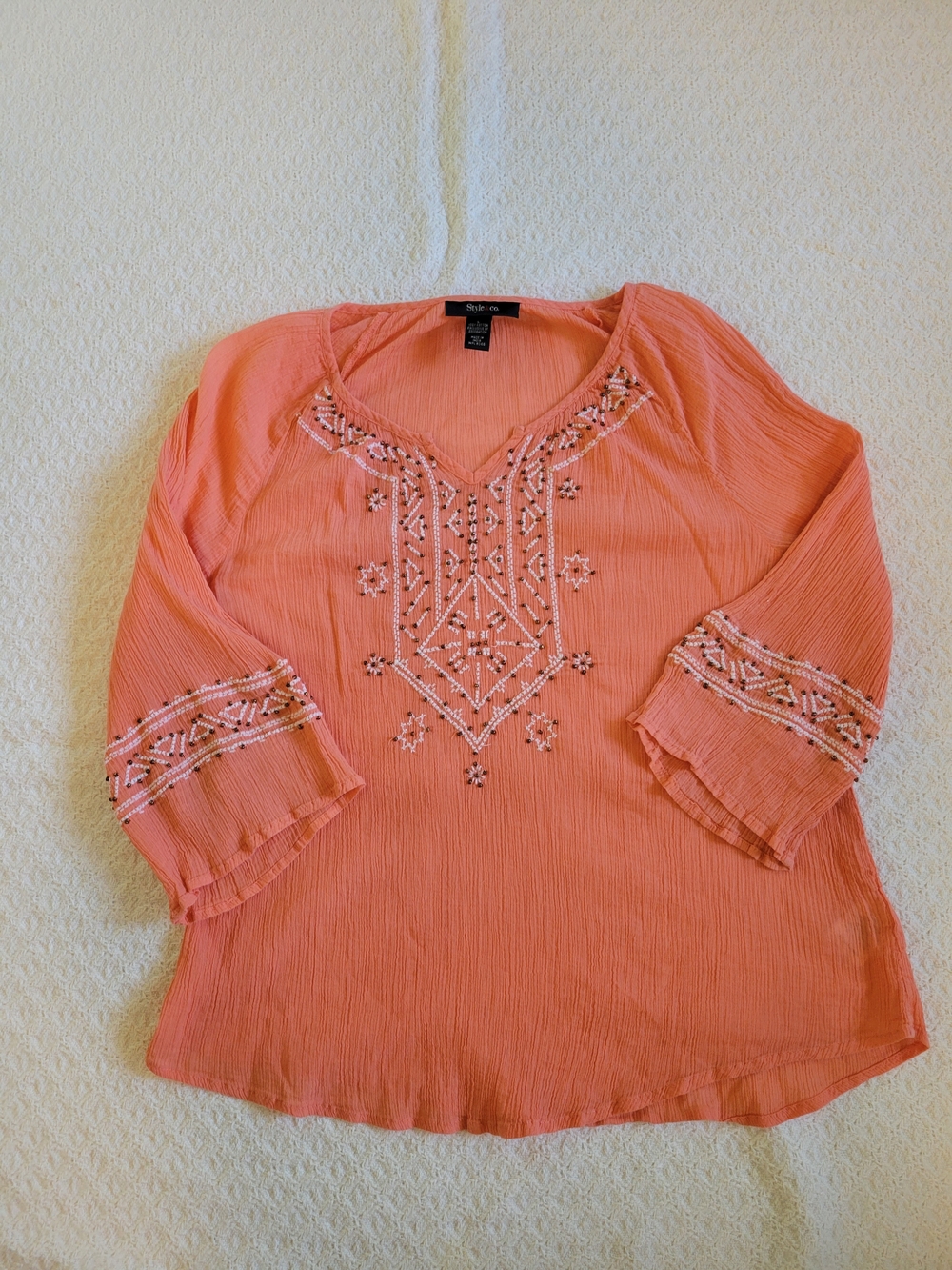 Style & Co. Coral Embroidered V-Neck Peasant Top